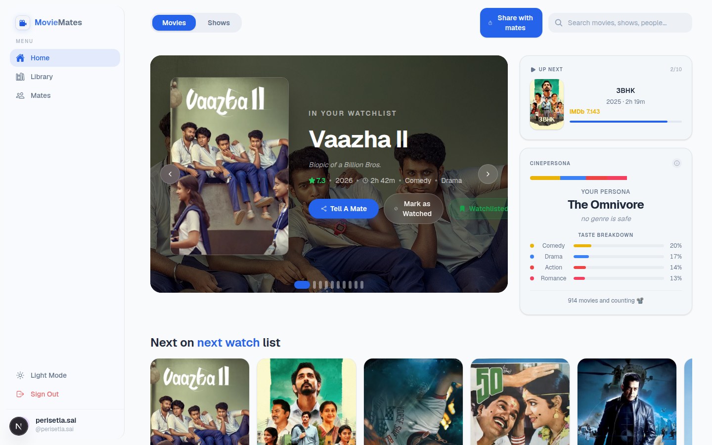 MovieMates dashboard